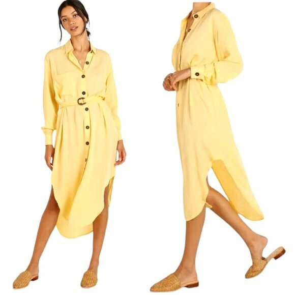 Jens Pirate Booty‎ Dress Women Large Yellow Sunshine Crinkle Ipanema Shirt Midi - Picture 1 of 10